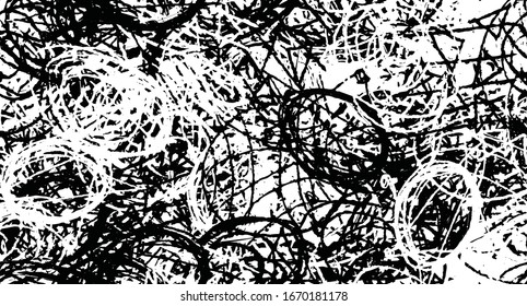 Grunge art Wallpaper. Abstract seamless background. The texture of chaotic elements. Black and white old surface. Monochrome pattern