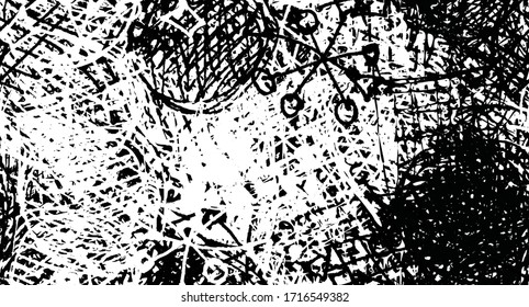 Grunge art Wallpaper. Abstract seamless background. The texture of chaotic elements. Black and white old surface. Monochrome pattern