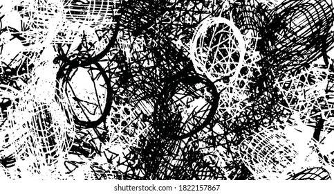 Grunge art Wallpaper. Abstract seamless background. The texture of chaotic elements. Black and white old surface. Monochrome pattern