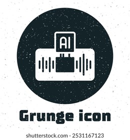 Grunge Artificial intelligence AI icon isolated on white background. Machine learning, cloud computing, automated support assistance and networks. Monochrome vintage drawing. Vector
