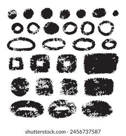 Grunge artistic brush strokes set. Vector paintbrush set. Dirty texture boxes, frames and stickers