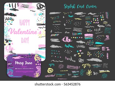 Grunge artistic brush strokes set for creation Creative design cards, business cards, promos. Stylish art stains