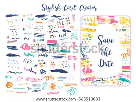 Grunge artistic brush strokes set for creation Creative design cards, save the date, business cards, promos. Stylish art stains