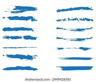 Grunge artistic design elements set, ink brush stroke brushes collection. Black splashe isolated on transparent background. Vector illustration.