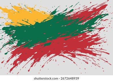 Grunge artistic Lithuania flag splashes in abstract brushstroke style for patriotic or creative design.
