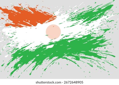 Grunge artistic Niger flag splashes in abstract brushstroke style for patriotic or creative design.