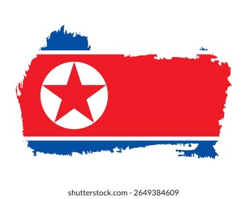 Projeto artístico da bandeira da Coreia do Norte Grunge com cores patrióticas e esboço do pincel.
