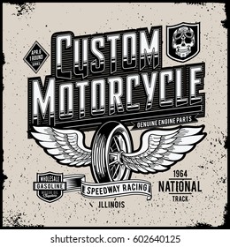 Grunge artwork design about custom motorcycle repairing.