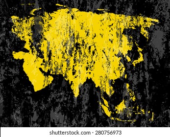 Grunge Asia map on a black background.
