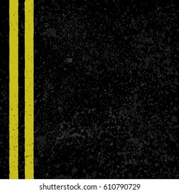 Grunge asphalt background with two yellow lines