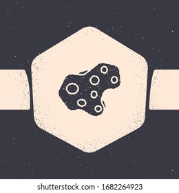 Grunge Asteroid icon isolated on grey background. Monochrome vintage drawing. Vector Illustration