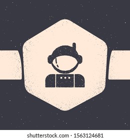 Grunge Astronaut icon isolated on grey background. Monochrome vintage drawing. Vector Illustration