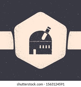 Grunge Astronomical observatory icon isolated on grey background. Observatory with a telescope. Scientific institution. Monochrome vintage drawing. Vector Illustration