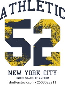 grunge athletic typography, number 52, number fifty two grunge, New York, Brooklyn typography, athletic sport typography illustration isolated on white background.eps8