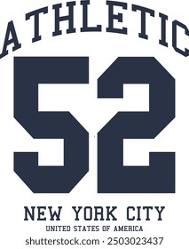 grunge athletic typography, number 52, number fifty two grunge, New York, Brooklyn typography, athletic sport typography illustration isolated on white background.eps8