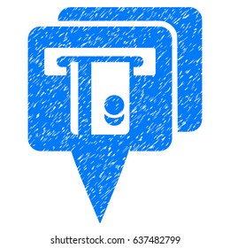 Grunge ATM Pointers icon with grunge design and dirty texture. Unclean vector blue pictogram for rubber seal stamp imitations and watermarks. Draft sticker symbol.