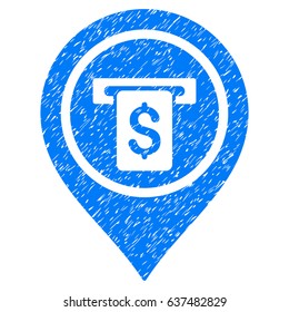 Grunge ATM Terminal Pointer icon with grunge design and dirty texture. Unclean vector blue pictogram for rubber seal stamp imitations and watermarks. Draft sticker symbol.