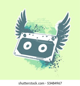 Grunge audio tape on dirty background. Vector illustration.