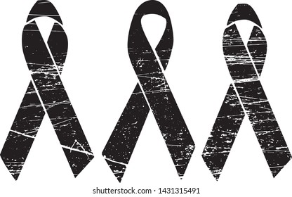 Grunge Awareness Ribbons Stamps Collection. Can be used as Banners, Insignias or Badges. Vector Distressed Textures Set. Blank Geometric Shapes. Vector Illustration. Black isolated on white. EPS10.