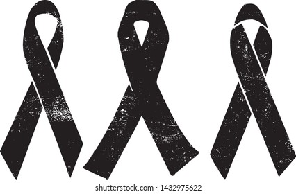 Grunge Awareness Ribbons Stamps Collection. Can be used as Banners, Insignias or Badges. Vector Distressed Textures Set. Blank Geometric Shapes. Vector Illustration. Black isolated on white. EPS10.