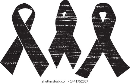 Grunge Awareness Ribbons Stamps Collection. Can be used as Banners, Insignias or Badges. Vector Distressed Textures Set. Blank Geometric Shapes. Vector Illustration. Black isolated on white. EPS10.