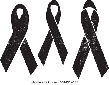 Grunge Awareness Ribbons Stamps Collection. Can be used as Banners, Insignias or Badges. Vector Distressed Textures Set. Blank Geometric Shapes. Vector Illustration. Black isolated on white. EPS10.