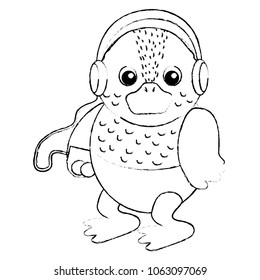 grunge baby duck animal with mp3 headphones and diaper