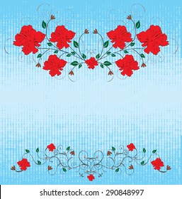 Grunge backdrop with red flowers 