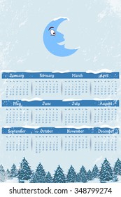 Grunge Background of 2016 Full Calendar Template - Promotion Poster Vector Design. Week Starts Sunday