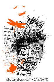 grunge background with abstract portrait