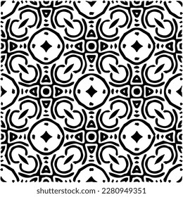 Grunge background with abstract shapes. Black and white texture. Seamless monochrome repeating pattern  for decor, fabric, cloth.