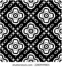 Grunge background with abstract shapes. Black and white texture. Seamless monochrome repeating pattern  for decor, fabric, cloth.
