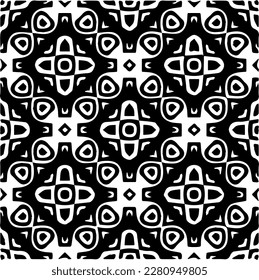 Grunge background with abstract shapes. Black and white texture. Seamless monochrome repeating pattern  for decor, fabric, cloth.