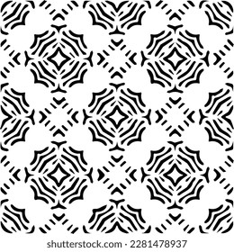  Grunge background with abstract shapes. Black and white texture. Seamless monochrome repeating pattern  for decor, fabric, cloth.