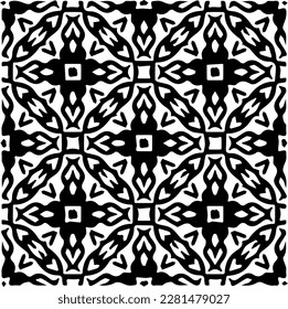 Grunge background with abstract shapes. Black and white texture. Seamless monochrome repeating pattern  for decor, fabric, cloth.