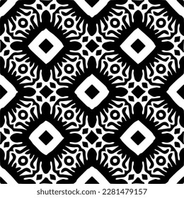 Grunge background with abstract shapes. Black and white texture. Seamless monochrome repeating pattern  for decor, fabric, cloth.