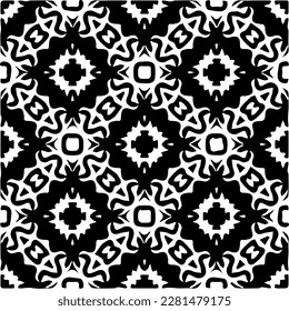 Grunge background with abstract shapes. Black and white texture. Seamless monochrome repeating pattern  for decor, fabric, cloth.