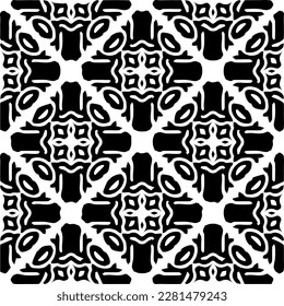  Grunge background with abstract shapes. Black and white texture. Seamless monochrome repeating pattern  for decor, fabric, cloth.