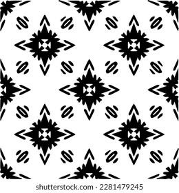  Grunge background with abstract shapes. Black and white texture. Seamless monochrome repeating pattern  for decor, fabric, cloth.