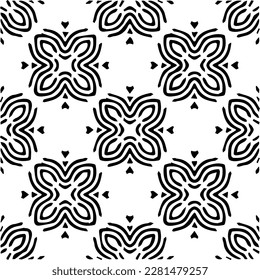  Grunge background with abstract shapes. Black and white texture. Seamless monochrome repeating pattern  for decor, fabric, cloth.