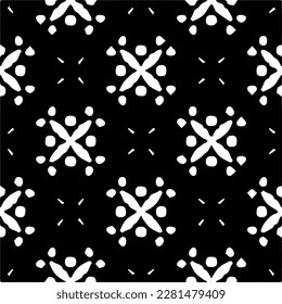  Grunge background with abstract shapes. Black and white texture. Seamless monochrome repeating pattern  for decor, fabric, cloth.