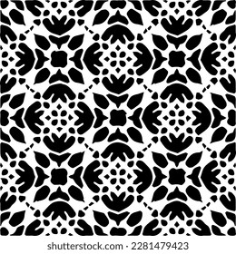  Grunge background with abstract shapes. Black and white texture. Seamless monochrome repeating pattern  for decor, fabric, cloth.