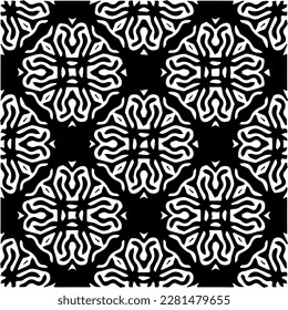  Grunge background with abstract shapes. Black and white texture. Seamless monochrome repeating pattern  for decor, fabric, cloth.