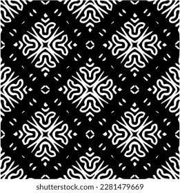  Grunge background with abstract shapes. Black and white texture. Seamless monochrome repeating pattern  for decor, fabric, cloth.