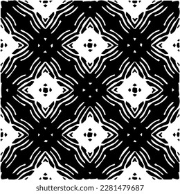  Grunge background with abstract shapes. Black and white texture. Seamless monochrome repeating pattern  for decor, fabric, cloth.