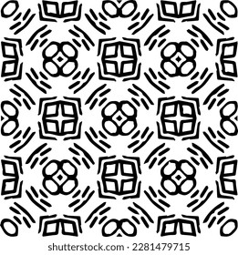  Grunge background with abstract shapes. Black and white texture. Seamless monochrome repeating pattern  for decor, fabric, cloth.