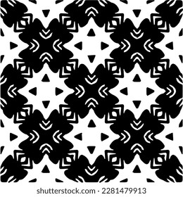  Grunge background with abstract shapes. Black and white texture. Seamless monochrome repeating pattern  for decor, fabric, cloth.