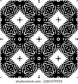 Grunge background with abstract shapes. Black and white texture. Seamless monochrome repeating pattern  for decor, fabric, cloth.