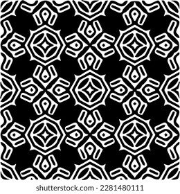  Grunge background with abstract shapes. Black and white texture. Seamless monochrome repeating pattern  for decor, fabric, cloth.