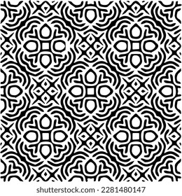  Grunge background with abstract shapes. Black and white texture. Seamless monochrome repeating pattern  for decor, fabric, cloth.